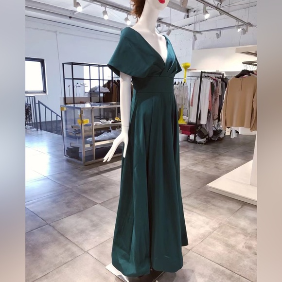 US 8 Aidan Mattox Portrait Collar Gown Emerald NWT - Picture 4 of 12